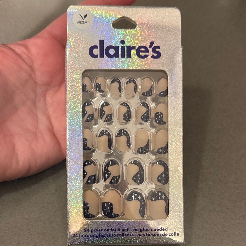 Claire's Black and Tan with Stars Press-On Nails for Kids